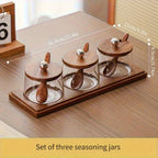 A Complete Kitchen Condiment Pot Set with a Spoon and a Acacia Wood Tray. the Jars Are Home Combination... - House Of Avana [[SKU:HOA-KAC-408]]