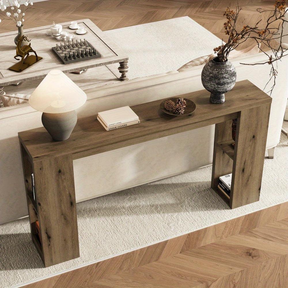 Royalcraft Extra Long 63'' Farmhouse Console Table with Storage - Solid Hardwood Modern Entryway Sofa Table, Tall Narrow Hallway Table with Natural Wood Finish, Easy Assembly for Living Room, Foyer, Behind Couch - Rustic Mode House Of Avana
