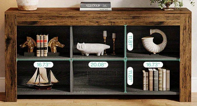 63-inch Long Rustic Wood Console Table with Storage Cubes – Modern Narrow Sofa Table for Living Room,... - House Of Avana [[SKU:HOA-CON-004]]
