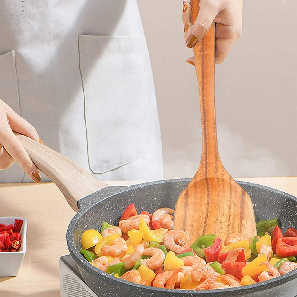 Cooking Spoons - Non-Stick Wooden Teak Set