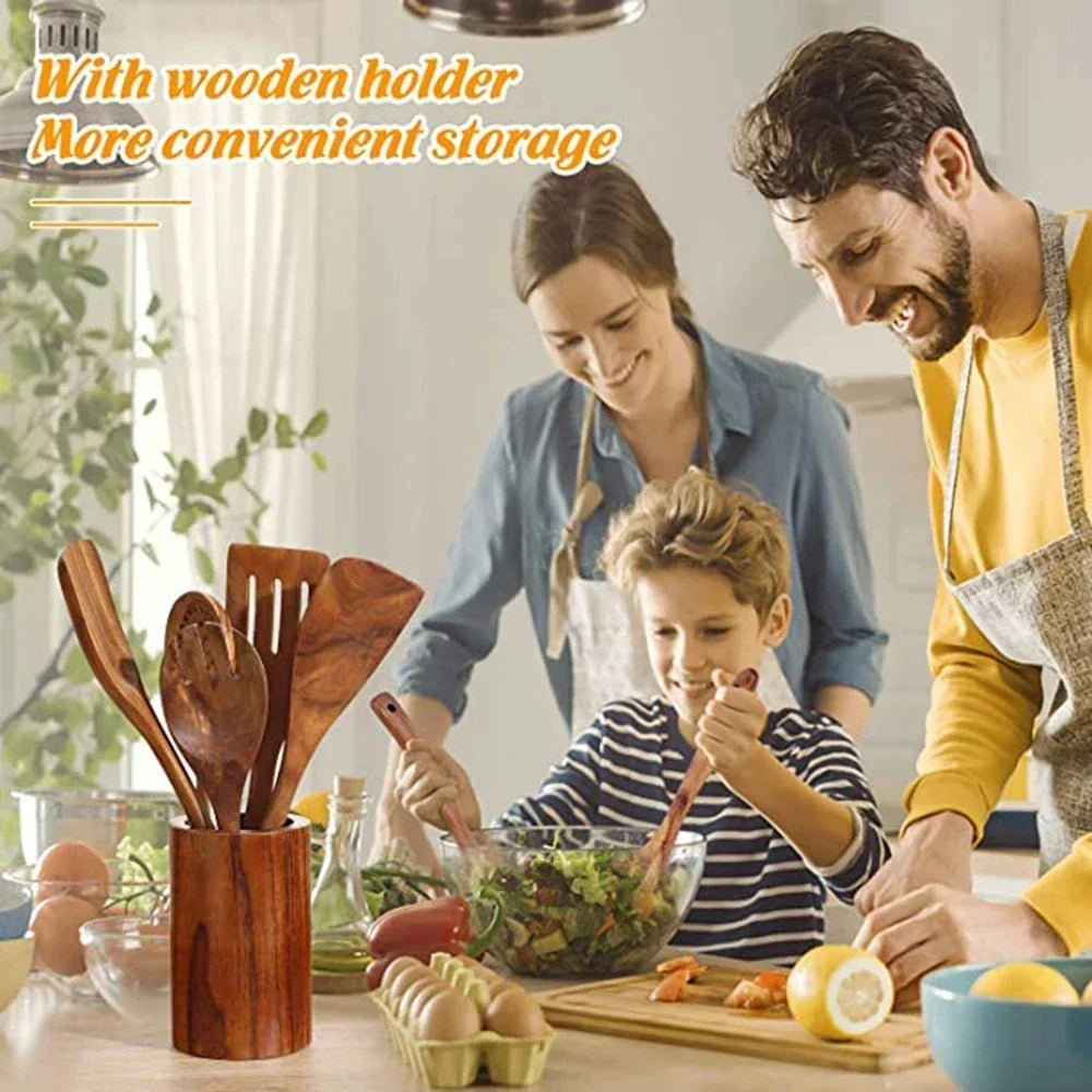 Cooking Spoons - Non-Stick Wooden Teak Set