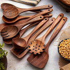 S Premium Teak Wood Cookware Set- Non-stick Friendly, Heat-resistant, Ergonomic Handle, Comfortable... - House Of Avana [[SKU:HOA-CKW-001]]
