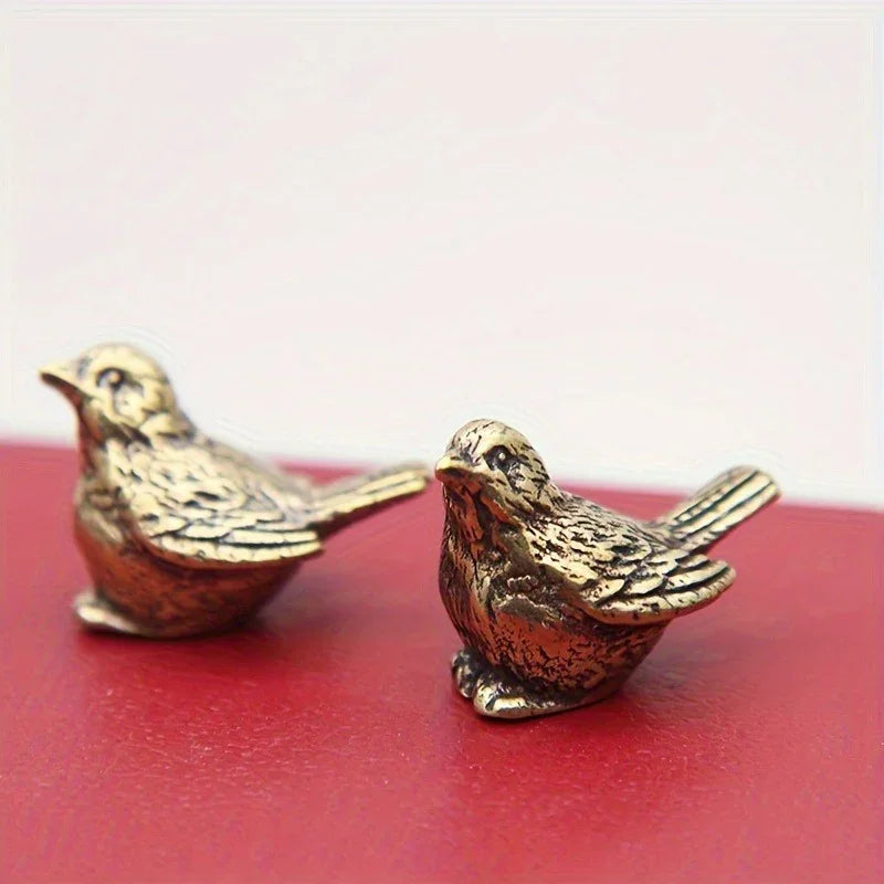S Miniature Brass Sparrow Tea Pet, Antique Copper Bird Figurine, Solid Brass Tiny Bird Sculpture for... - House Of Avana