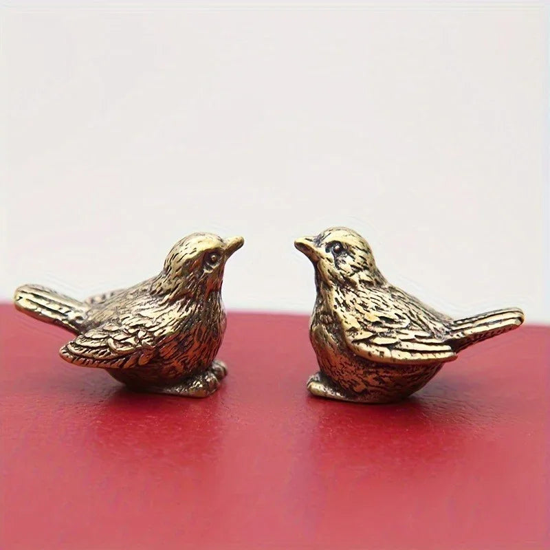 S Miniature Brass Sparrow Tea Pet, Antique Copper Bird Figurine, Solid Brass Tiny Bird Sculpture for... - House Of Avana