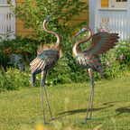 Copper crane garden statue set, intricately designed metal décor - House of Avana