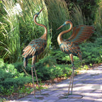 Copper crane garden statue set, intricately designed metal décor - House of Avana