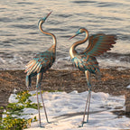 Copper crane garden statue set, intricately designed metal décor - House of Avana