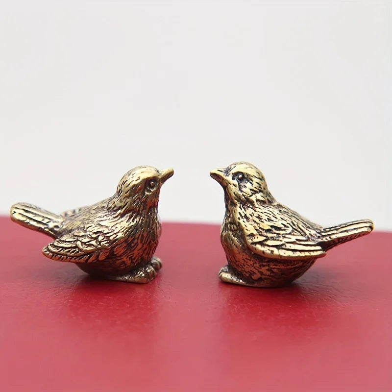 Solid Brass Miniature Sparrow Tea Pet - Aged Copper Sculpture with Micro Carved Detail - Timeless... - House Of Avana