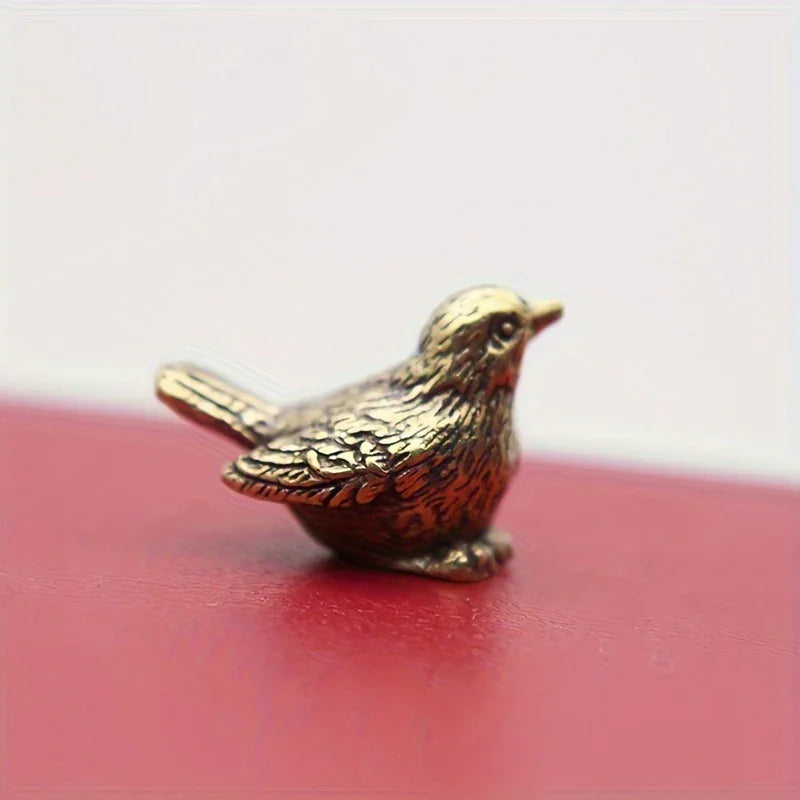Solid Brass Miniature Sparrow Tea Pet - Aged Copper Sculpture with Micro Carved Detail - Timeless... - House Of Avana