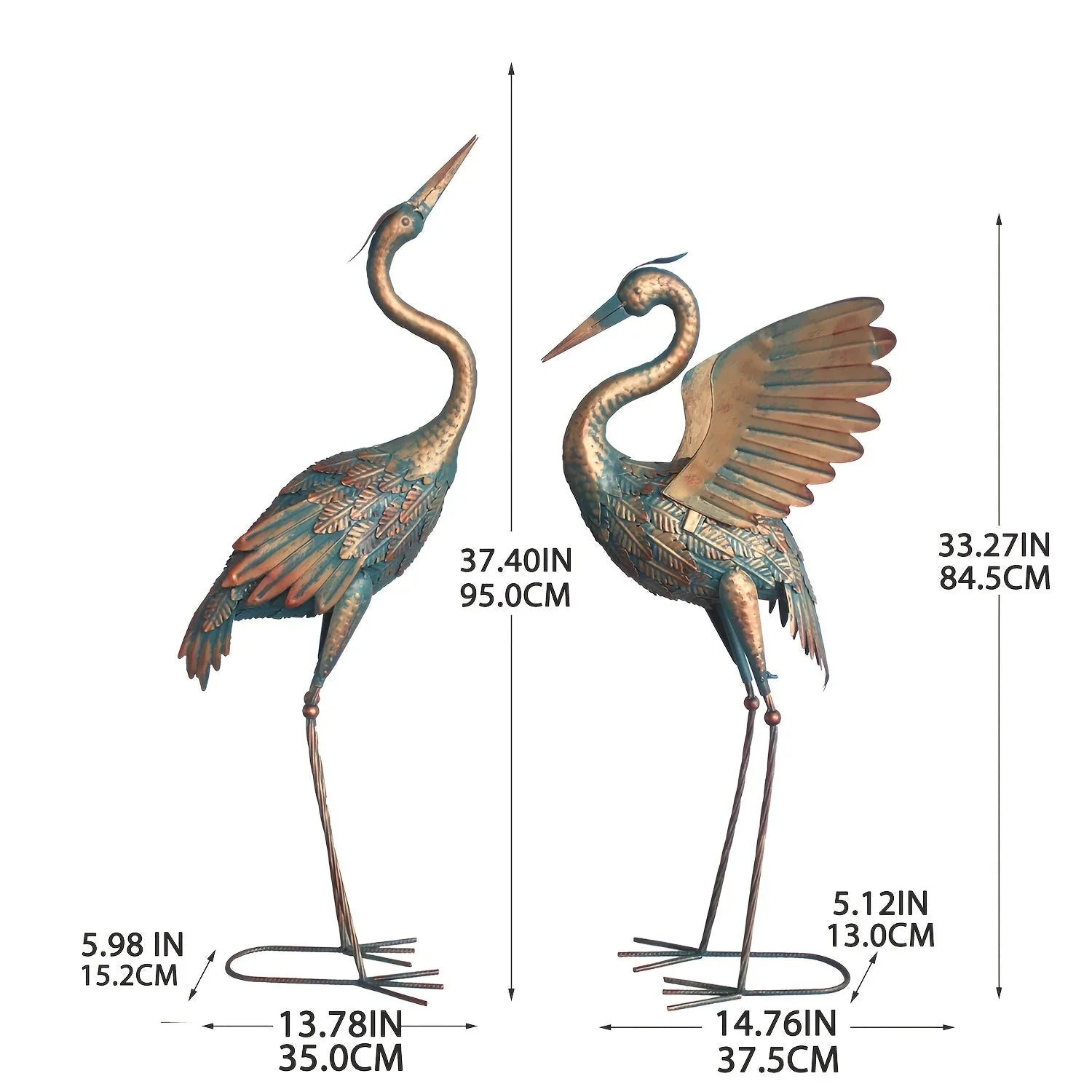 Crane Statue - Decorative Copper Outdoor, angled view - House Of Avana