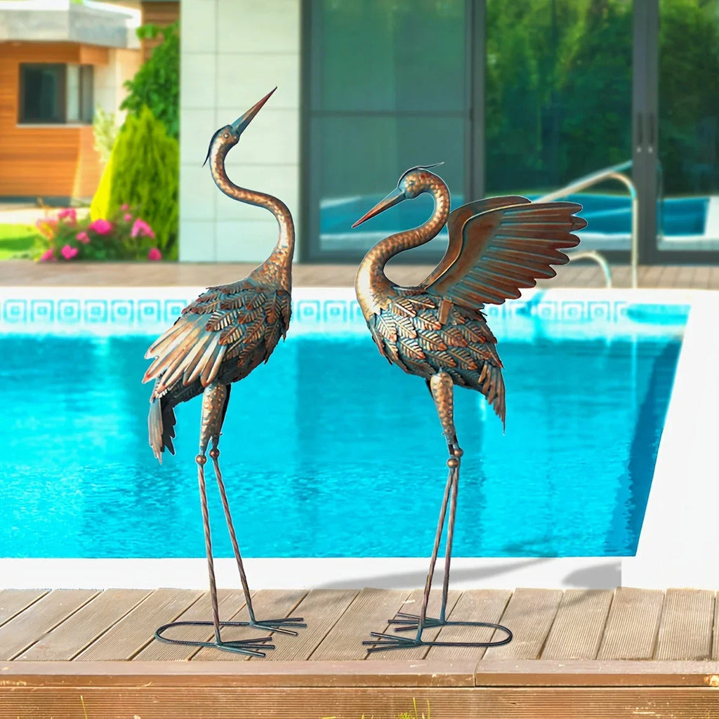 Crane Statue - Decorative Copper Outdoor, top view - House Of Avana