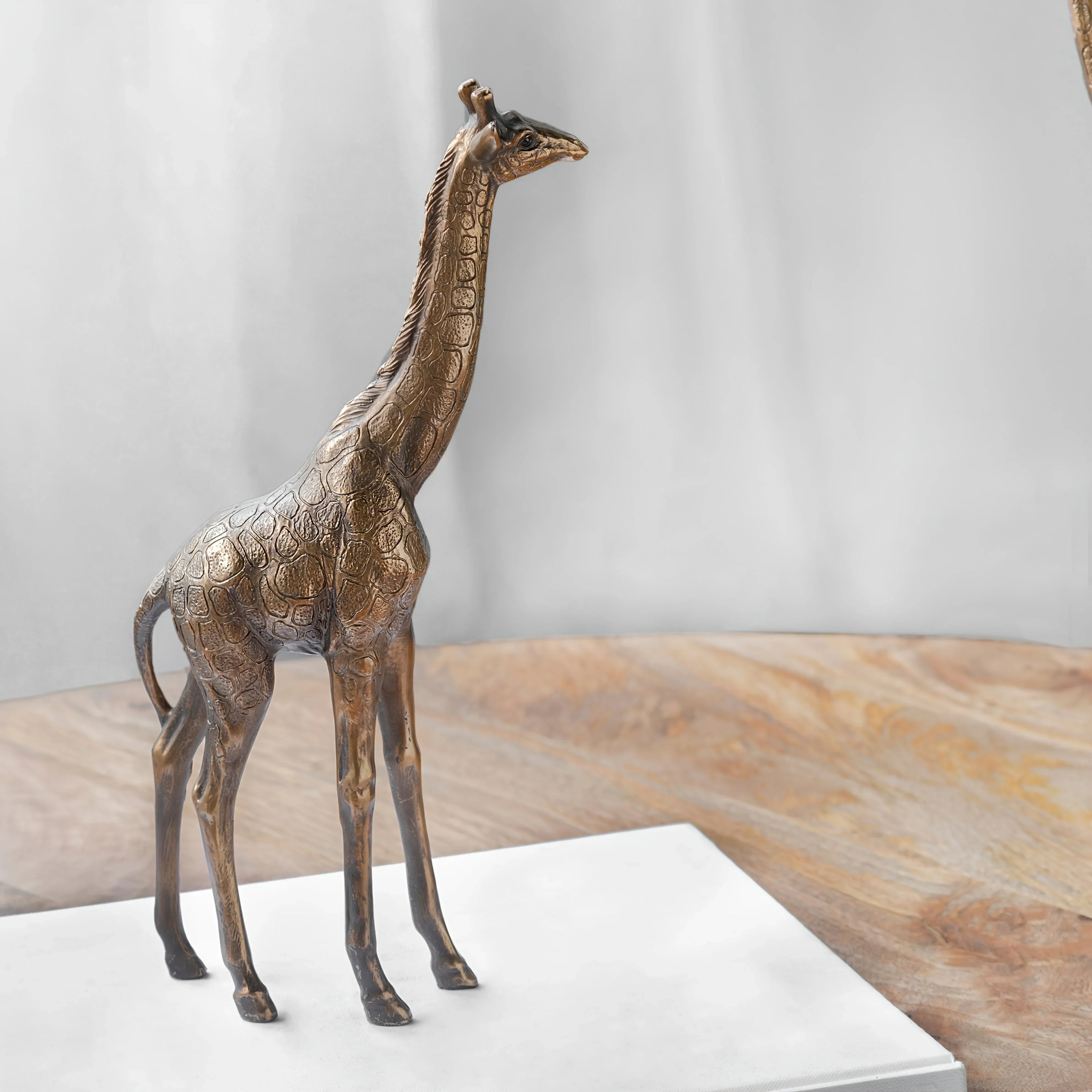 11.2-inch Modern Resin Giraffe Statue with Copper Coating - Elegant Standing Giraffe Figurine with... - House Of Avana