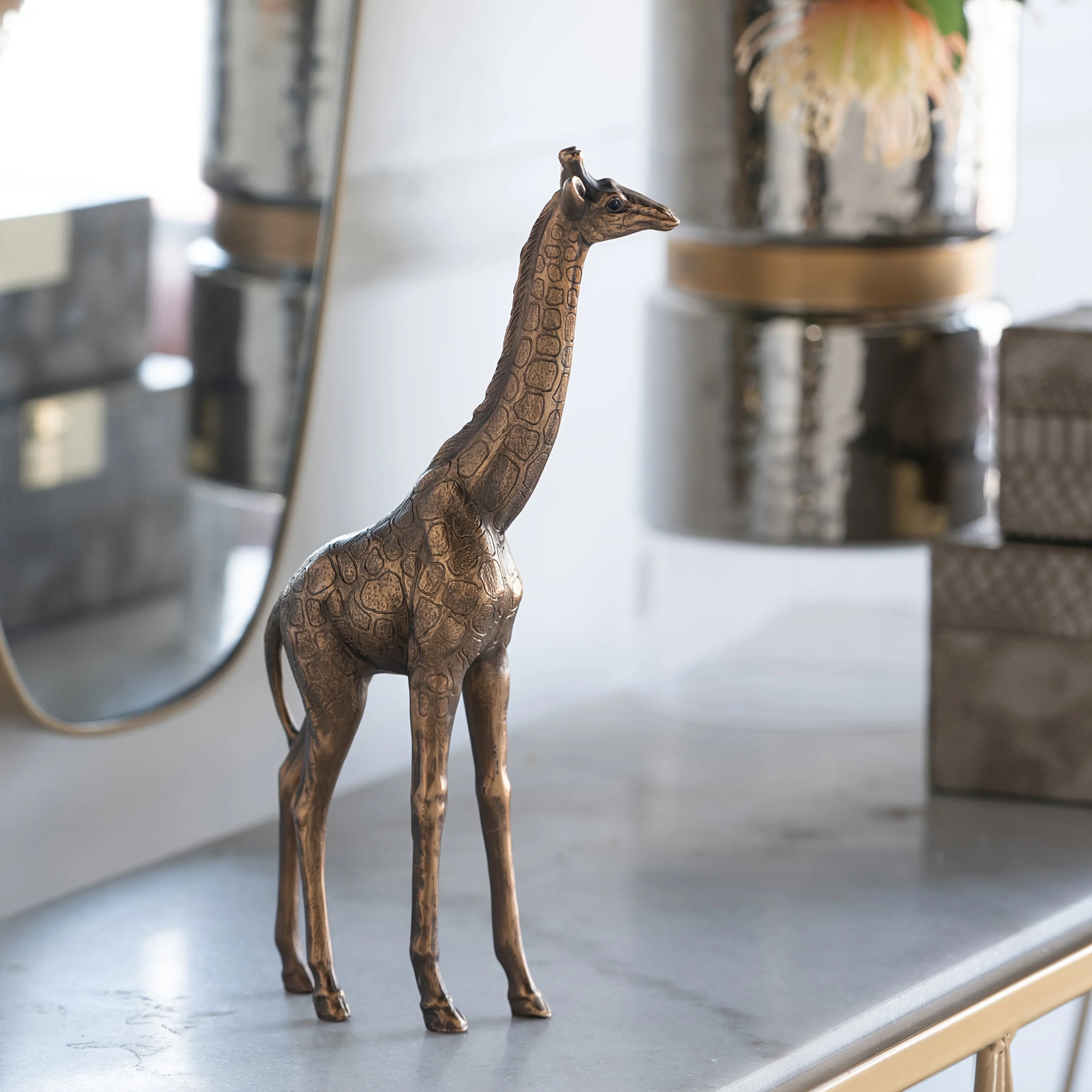 11.2-inch Modern Resin Giraffe Statue with Copper Coating - Elegant Standing Giraffe Figurine with... - House Of Avana