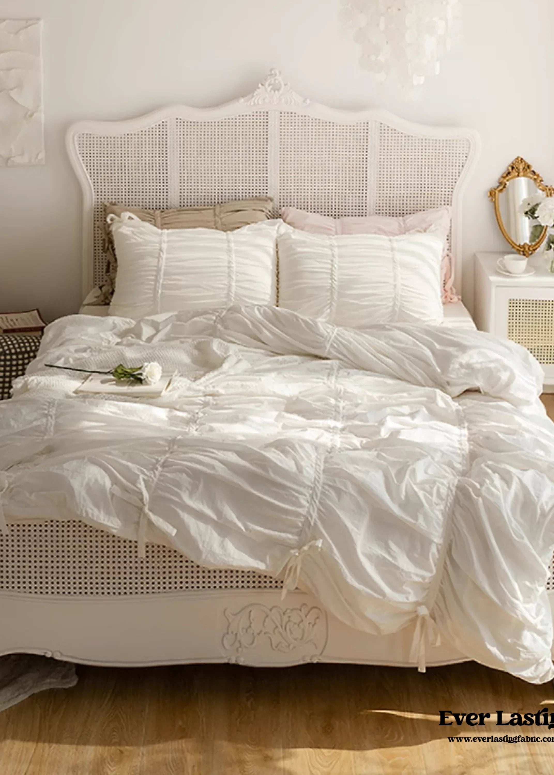 Coquette Ruffle Ribbon Ties Duvet Cover / Pink Ever Lasting
