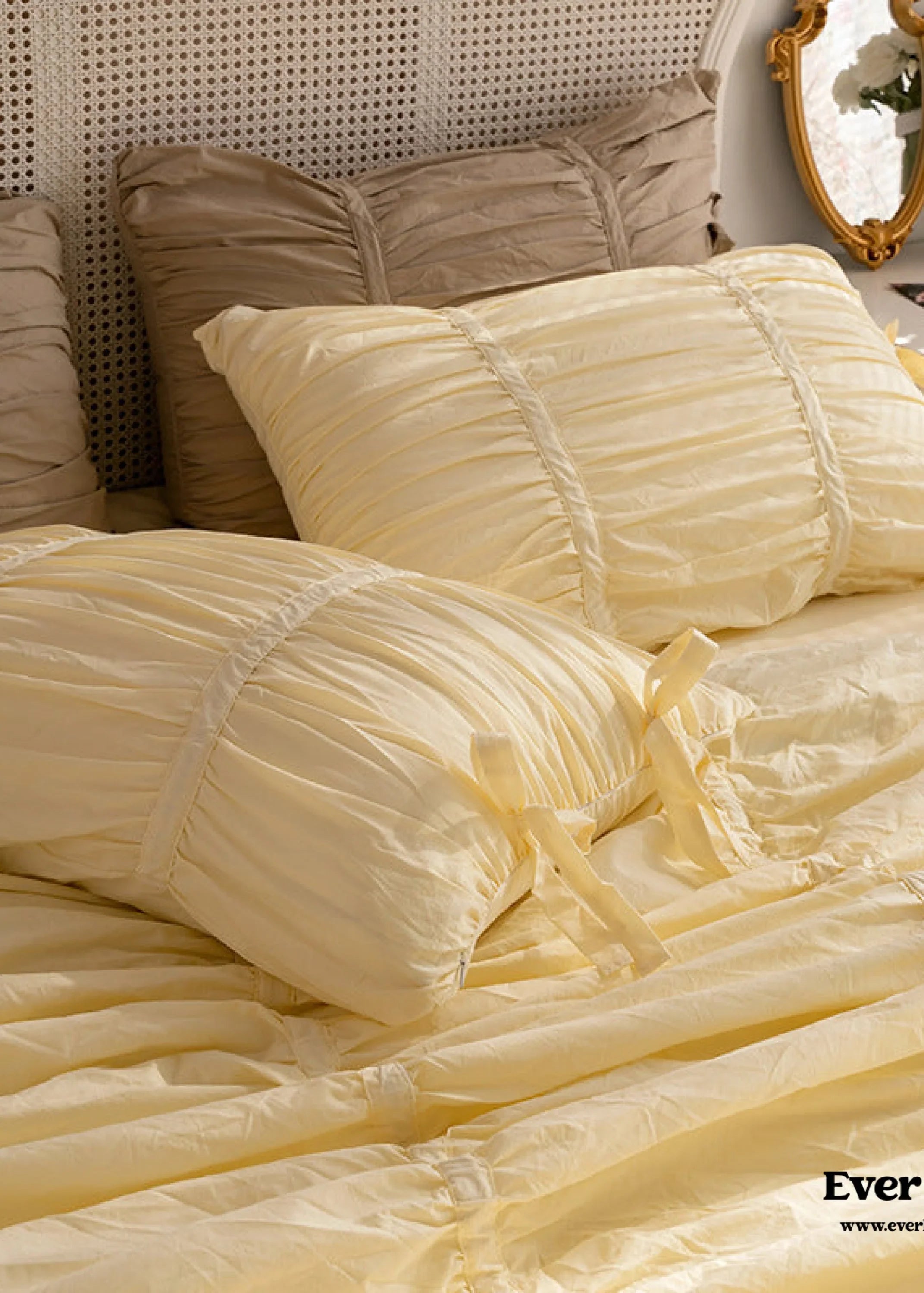 Coquette Ruffle Ribbon Ties Duvet Cover / Pink Ever Lasting