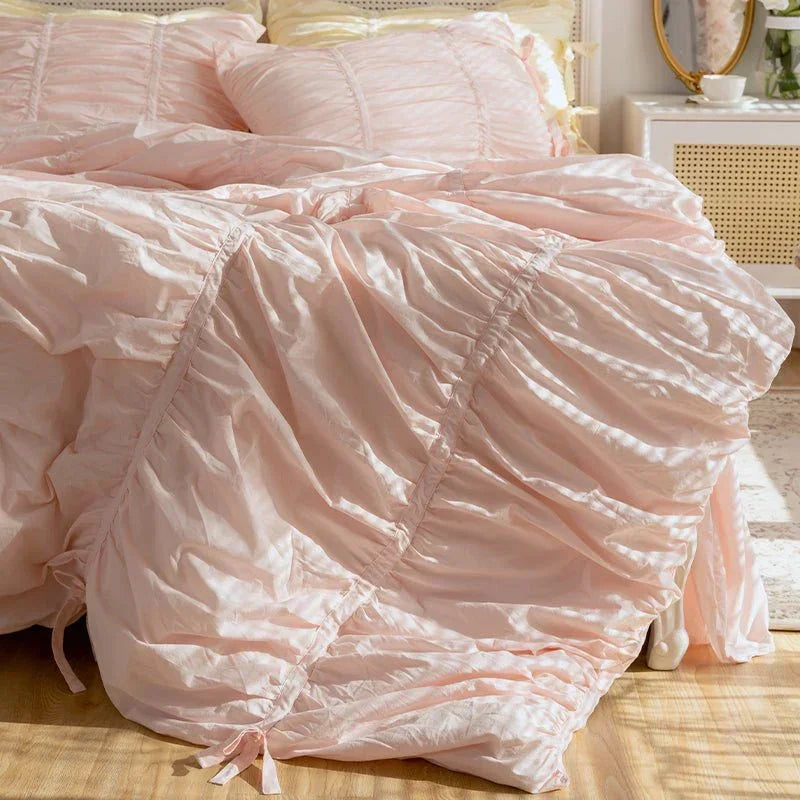 Coquette Ruffle Bedding Set with Ties / White Ever Lasting