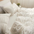 Coquette Ruffle Bedding Set with Ties / White