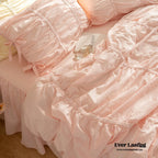 Coquette Ruffle Ribbon Ties Duvet Cover / Pink Ever Lasting