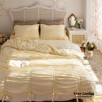 Coquette Ruffle Ribbon Ties Duvet Cover / Pink Ever Lasting