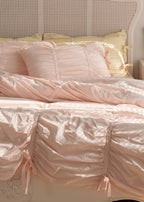 Coquette Ruffle Ribbon Ties Duvet Cover / Pink Ever Lasting