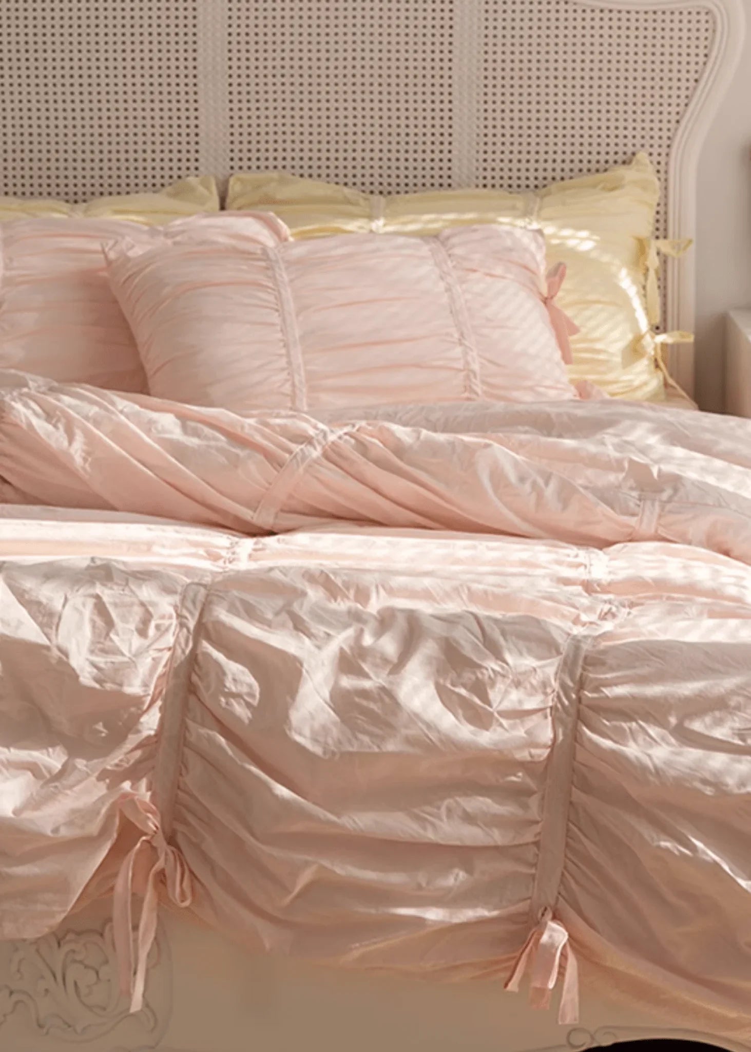 Coquette Ruffle Ribbon Ties Duvet Cover / Pink Ever Lasting