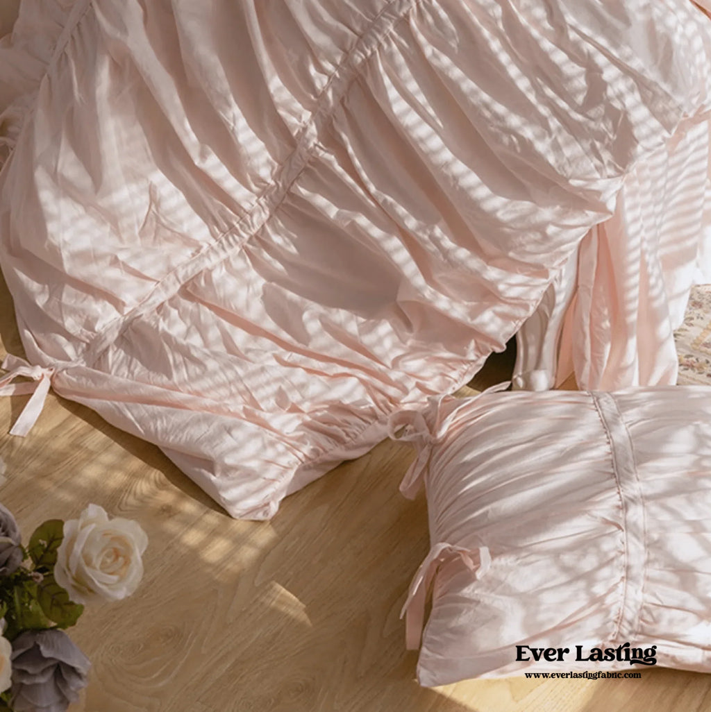 Coquette Ruffle Ribbon Ties Duvet Cover / Pink Ever Lasting