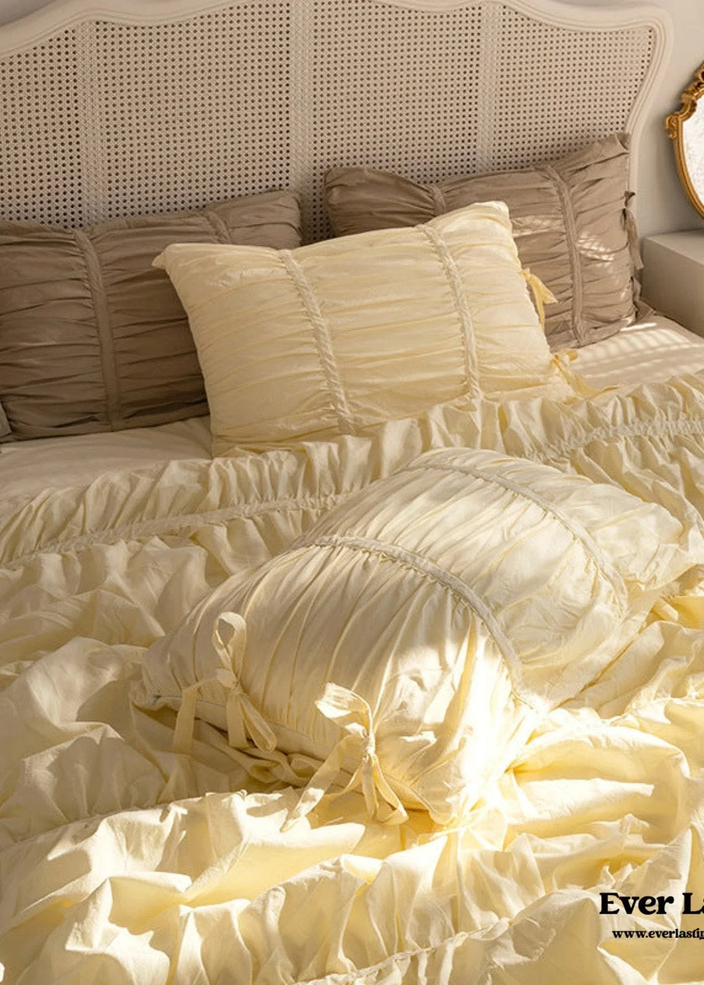 Coquette Ruffle Ribbon Ties Duvet Cover / Pink Ever Lasting