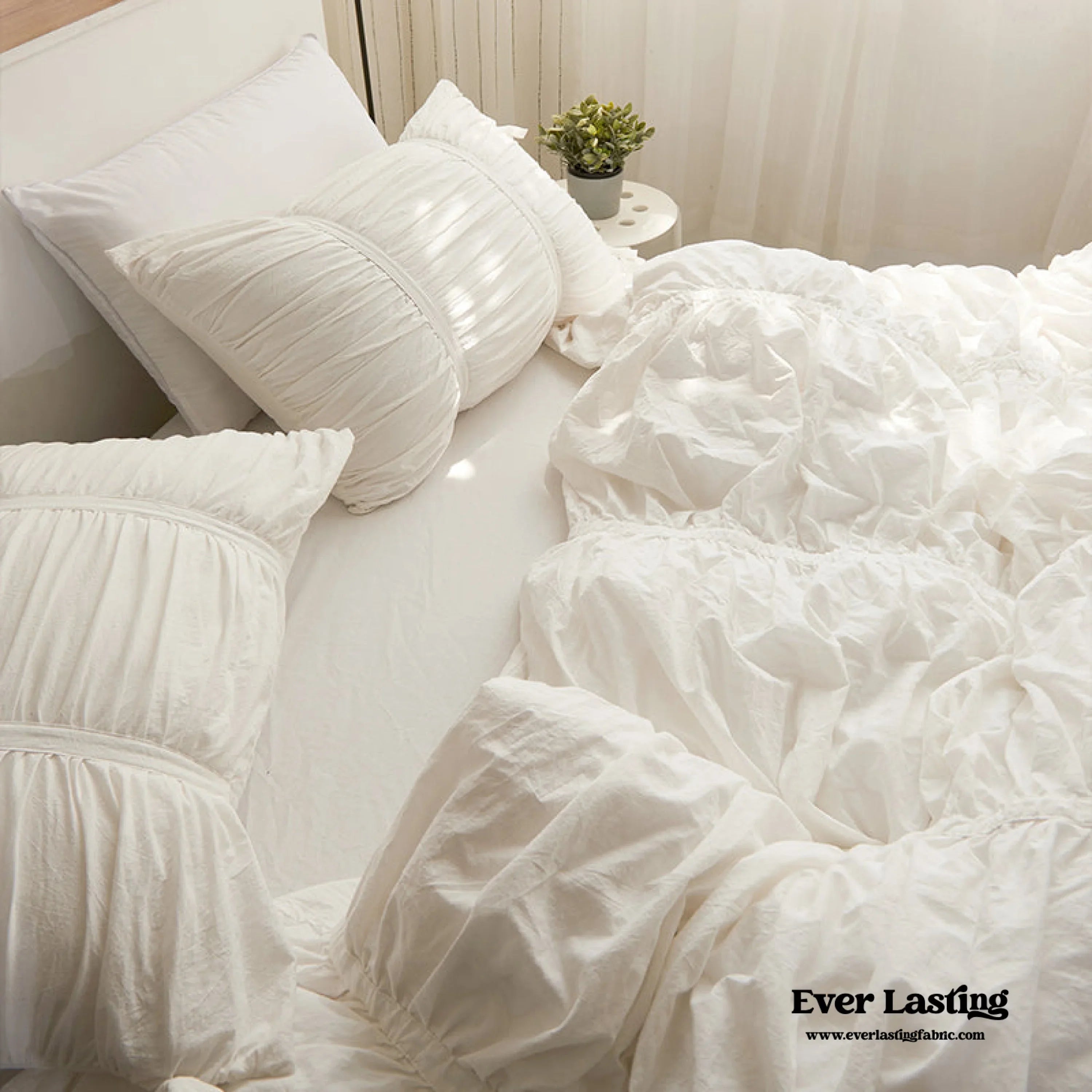 Coquette Ruffle Ribbon Ties Duvet Cover / Pink Ever Lasting