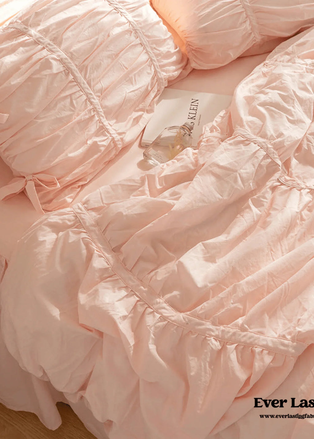 Coquette Ruffle Ribbon Ties Duvet Cover / Pink Ever Lasting