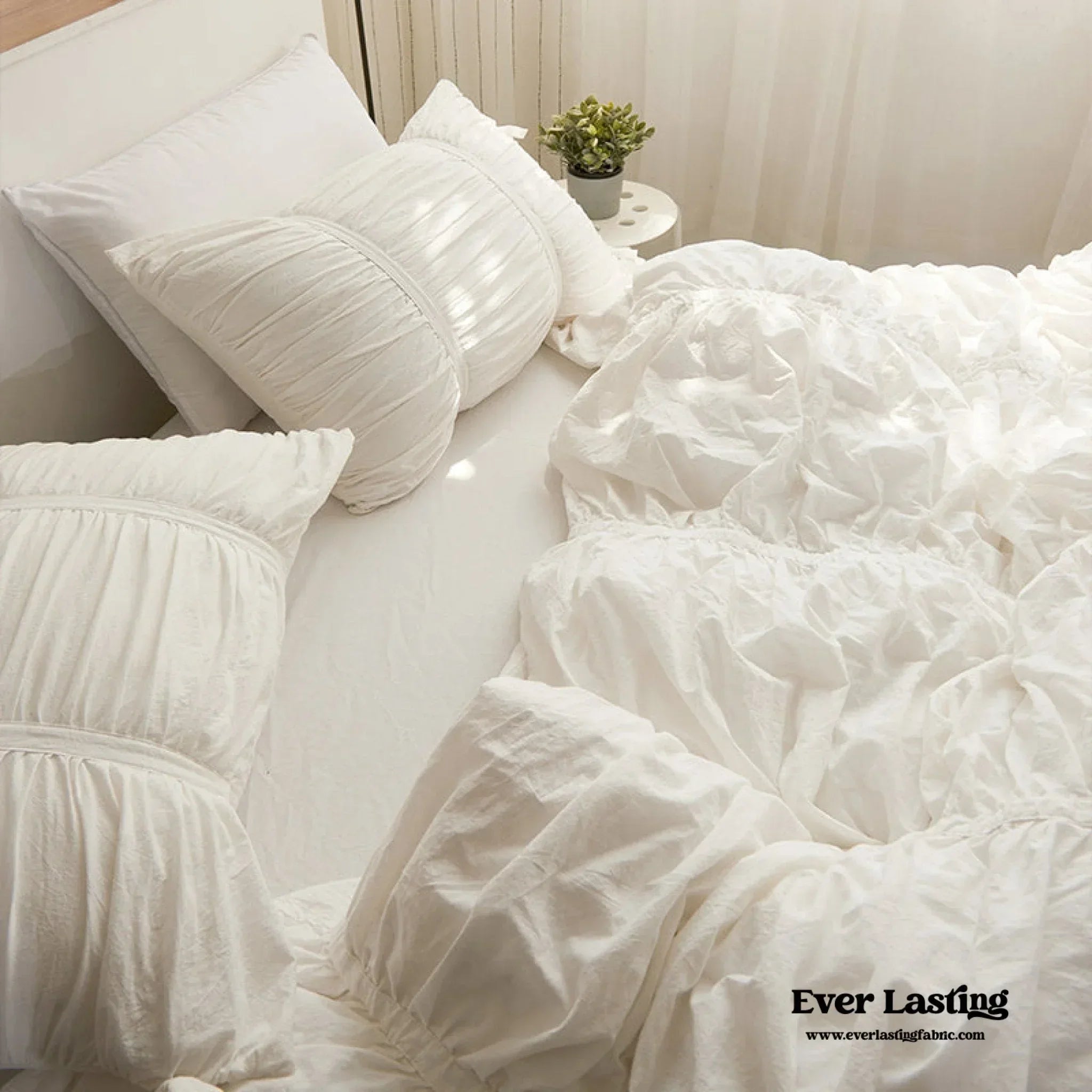 Coquette Ruffle Ribbon Ties Duvet Cover / Pink Ever Lasting