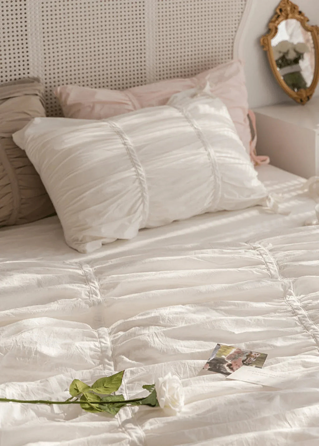 Coquette Ruffle Ribbon Ties Duvet Cover / Pink Ever Lasting
