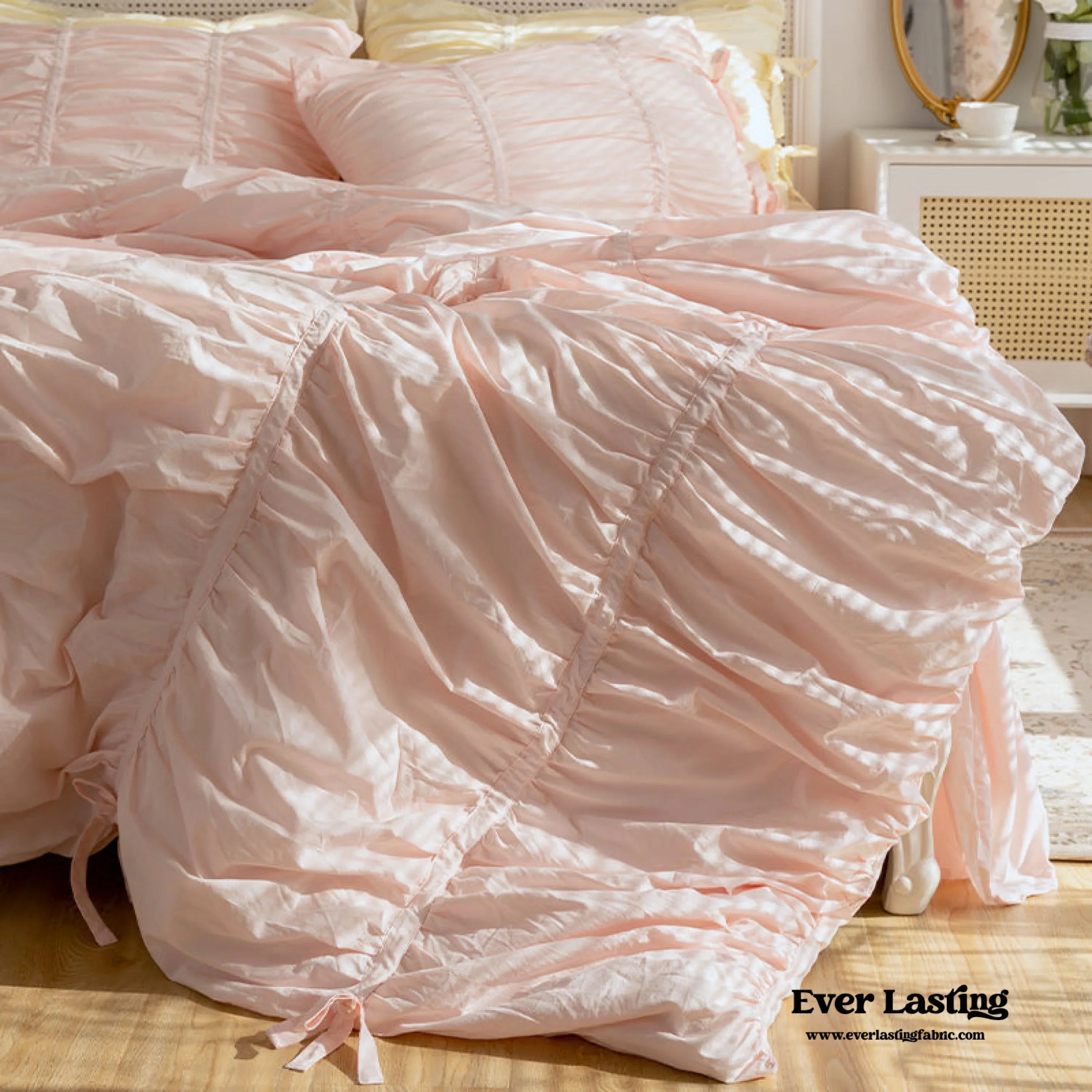 Coquette Ruffle Ribbon Ties Duvet Cover / Pink Ever Lasting