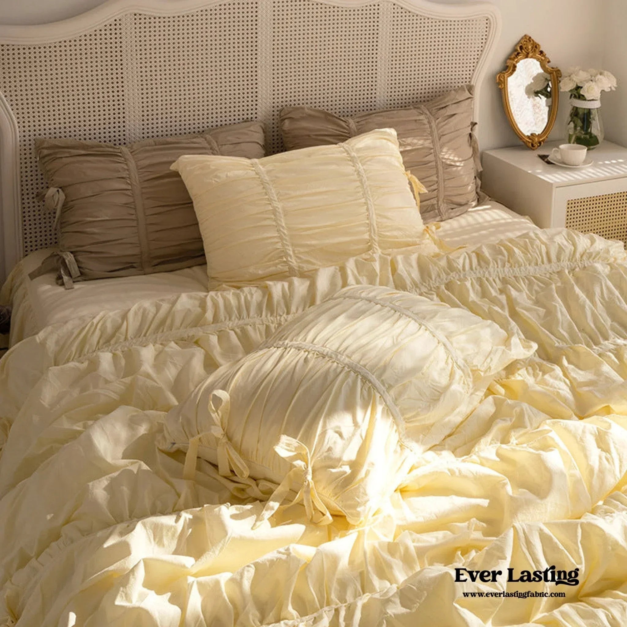 Coquette Ruffle Ribbon Ties Duvet Cover / Pink Ever Lasting