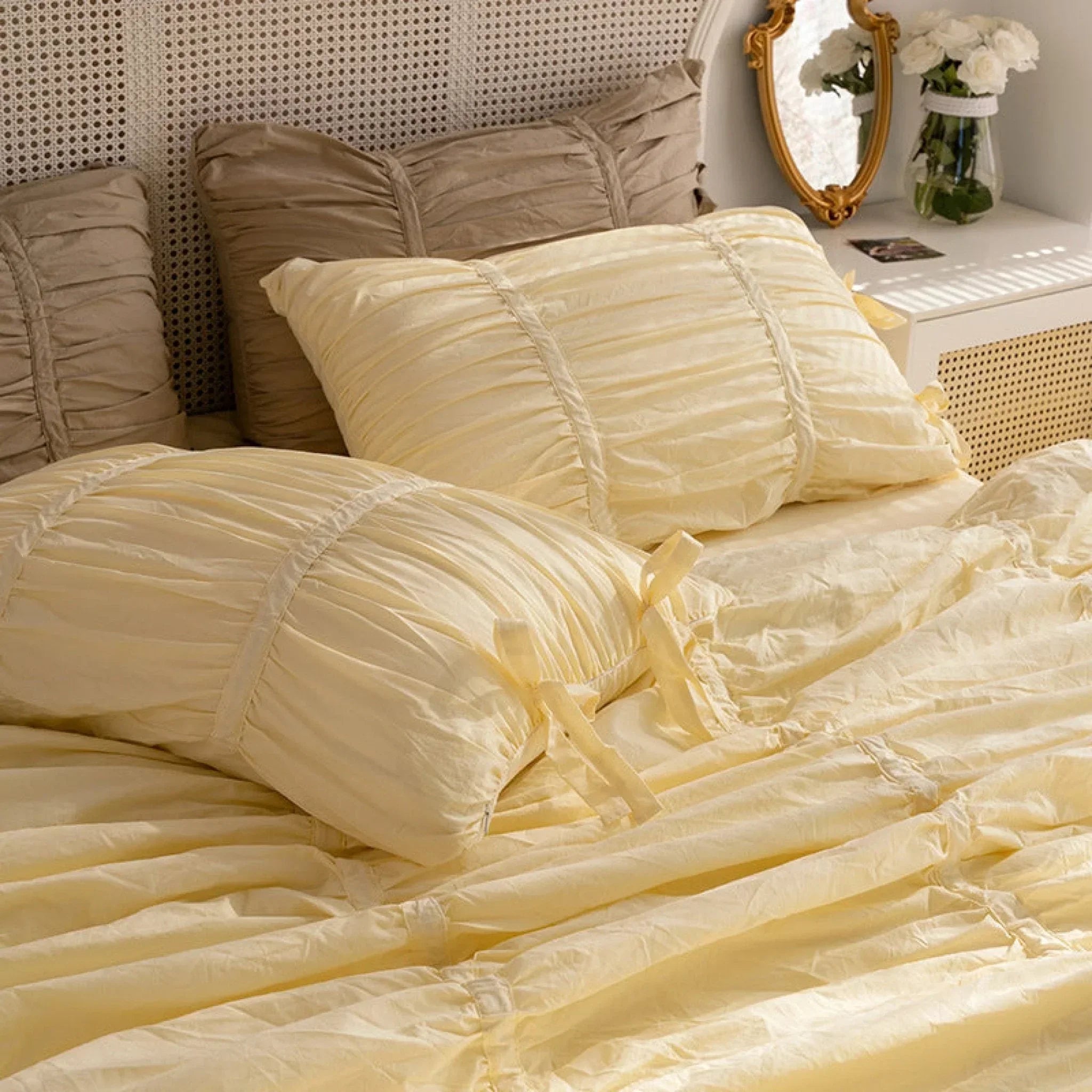 Coquette Ruffle Ribbon Ties Duvet Cover / Pink Ever Lasting