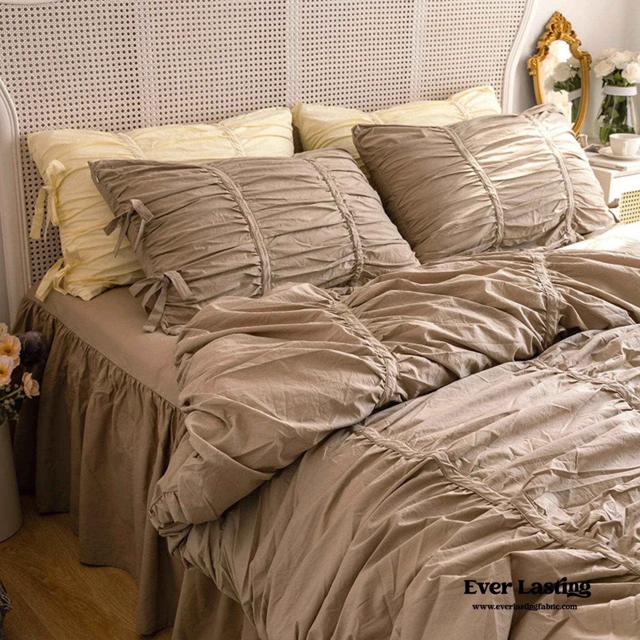 Coquette Ruffle Ribbon Ties Duvet Cover / Pink Ever Lasting