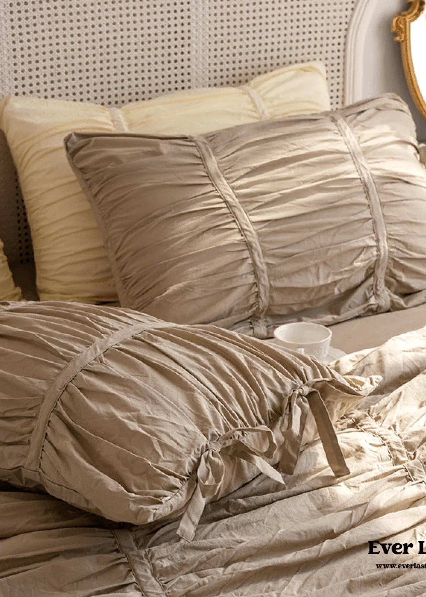 Coquette Ruffle Ribbon Ties Duvet Cover / Pink Ever Lasting