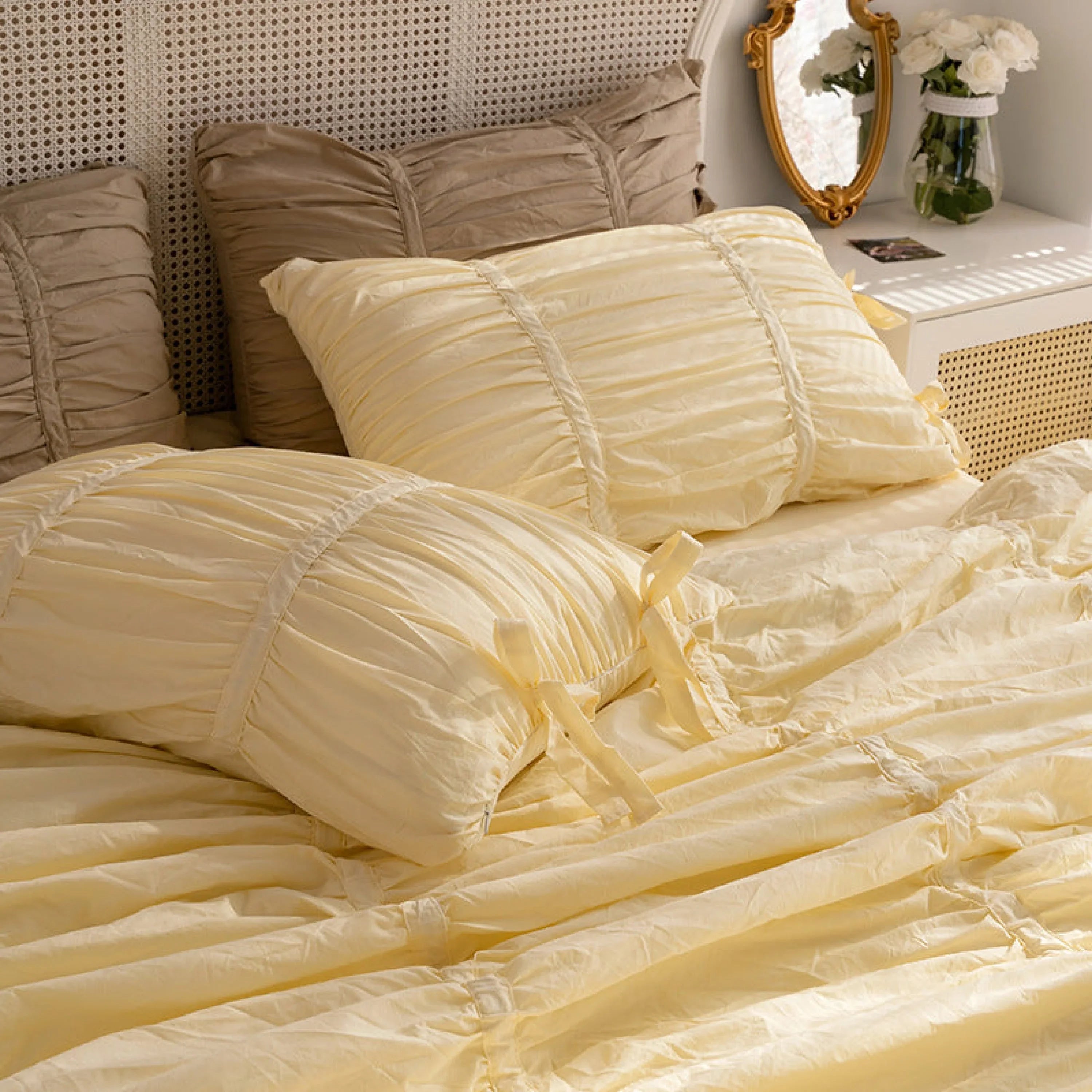 Coquette Ruffle Ribbon Ties Duvet Cover / Pink Ever Lasting