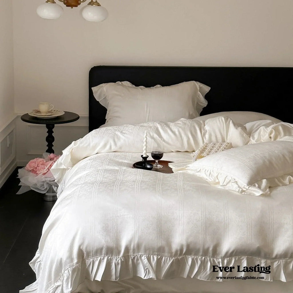Coquette Tencel Silky Ruffle Bedding Set / White Ever Lasting