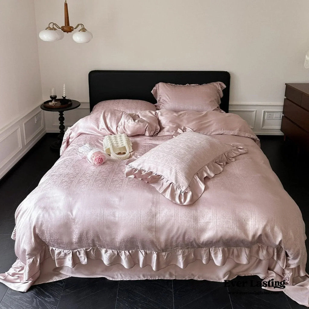 Coquette Tencel Silky Ruffle Bedding Set / White Ever Lasting
