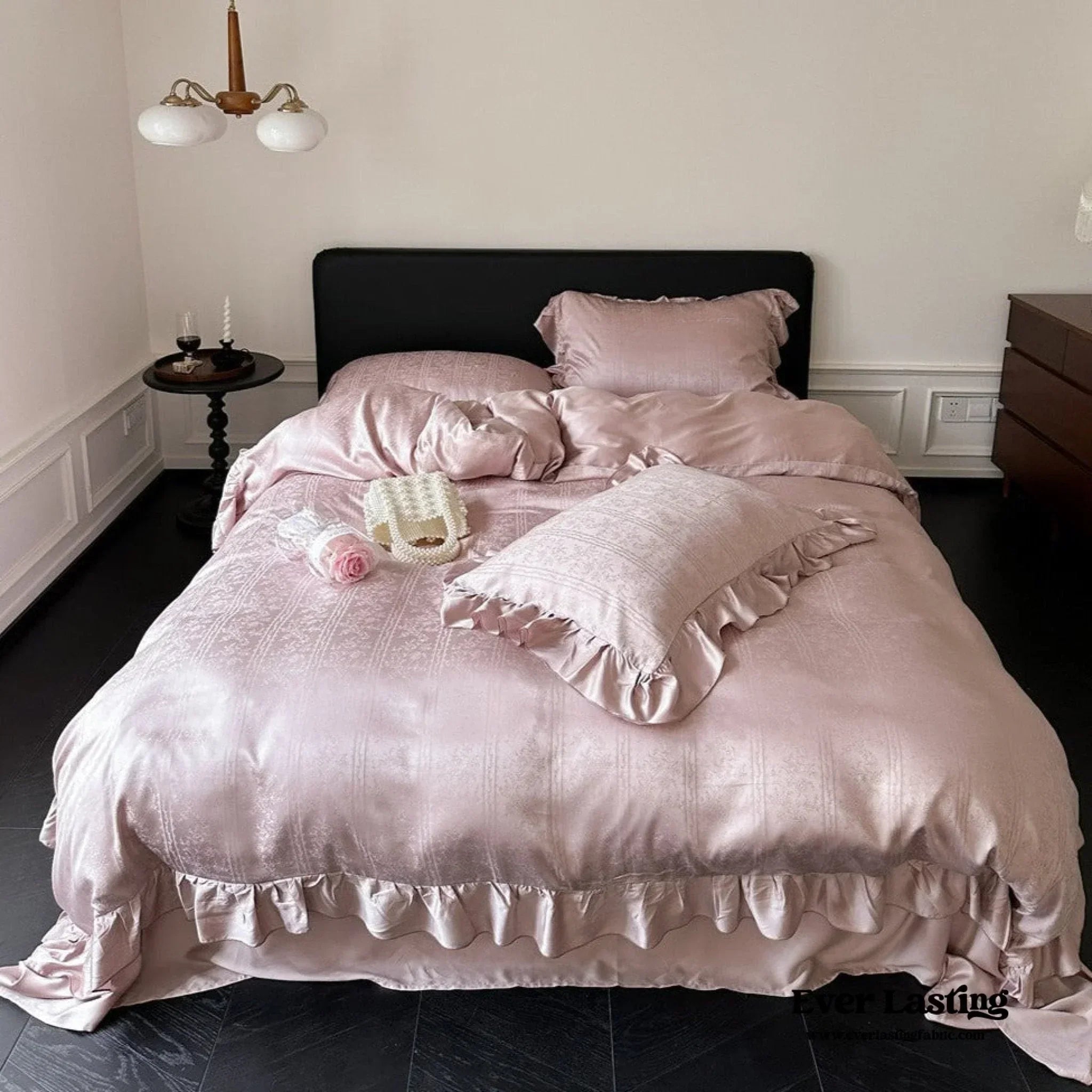 Coquette Tencel Silky Ruffle Bedding Set / White Ever Lasting