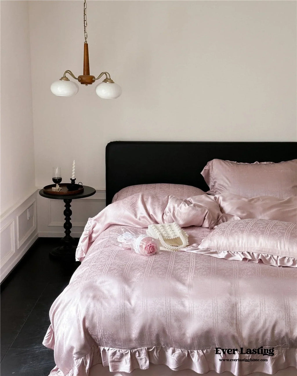 Coquette Tencel Silky Ruffle Bedding Set / White Ever Lasting