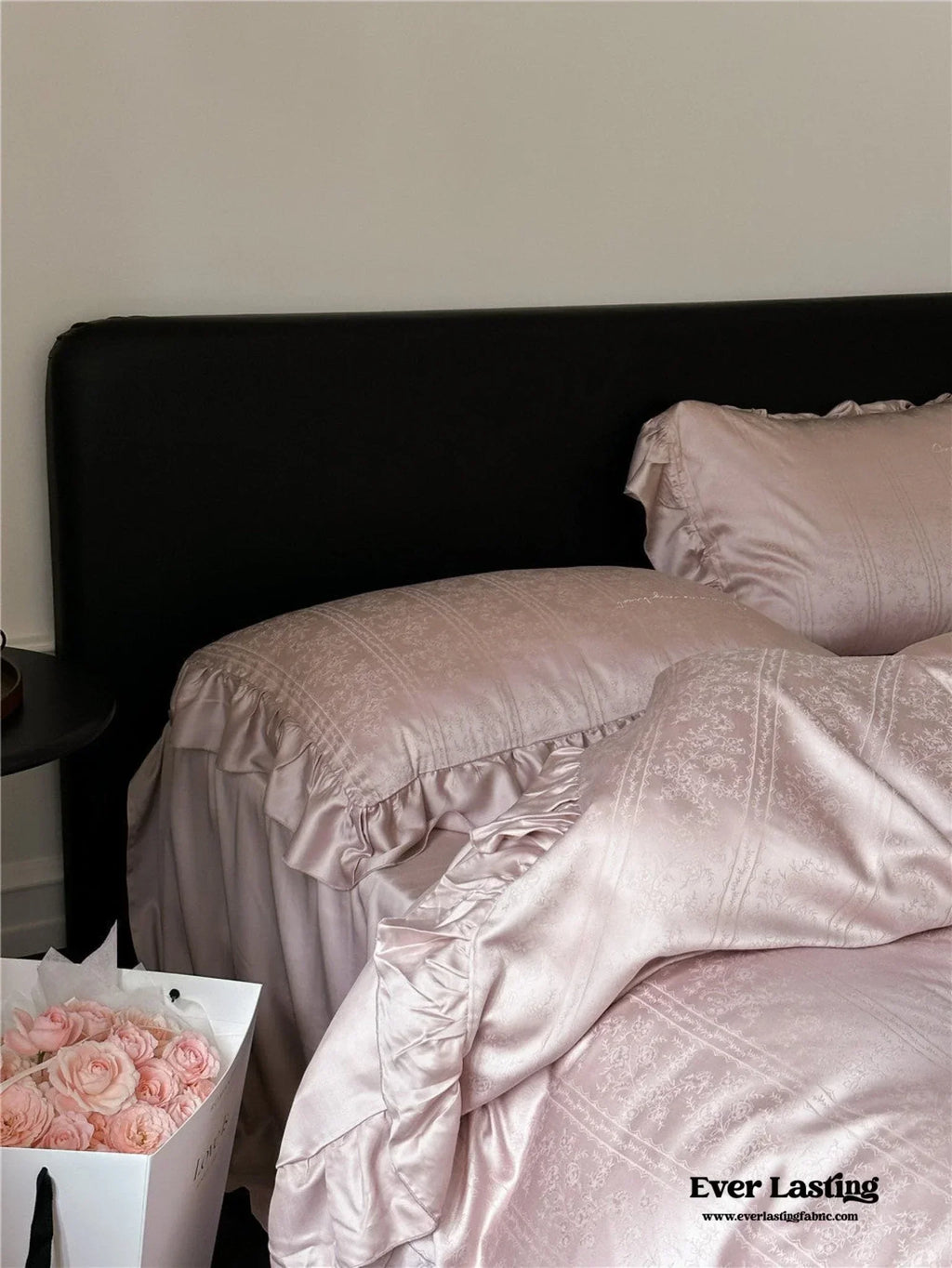 Coquette Tencel Silky Ruffle Bedding Set / White Ever Lasting