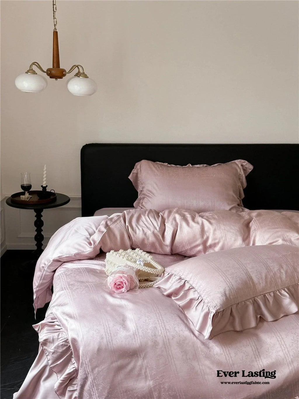 Coquette Tencel Silky Ruffle Bedding Set / White Ever Lasting