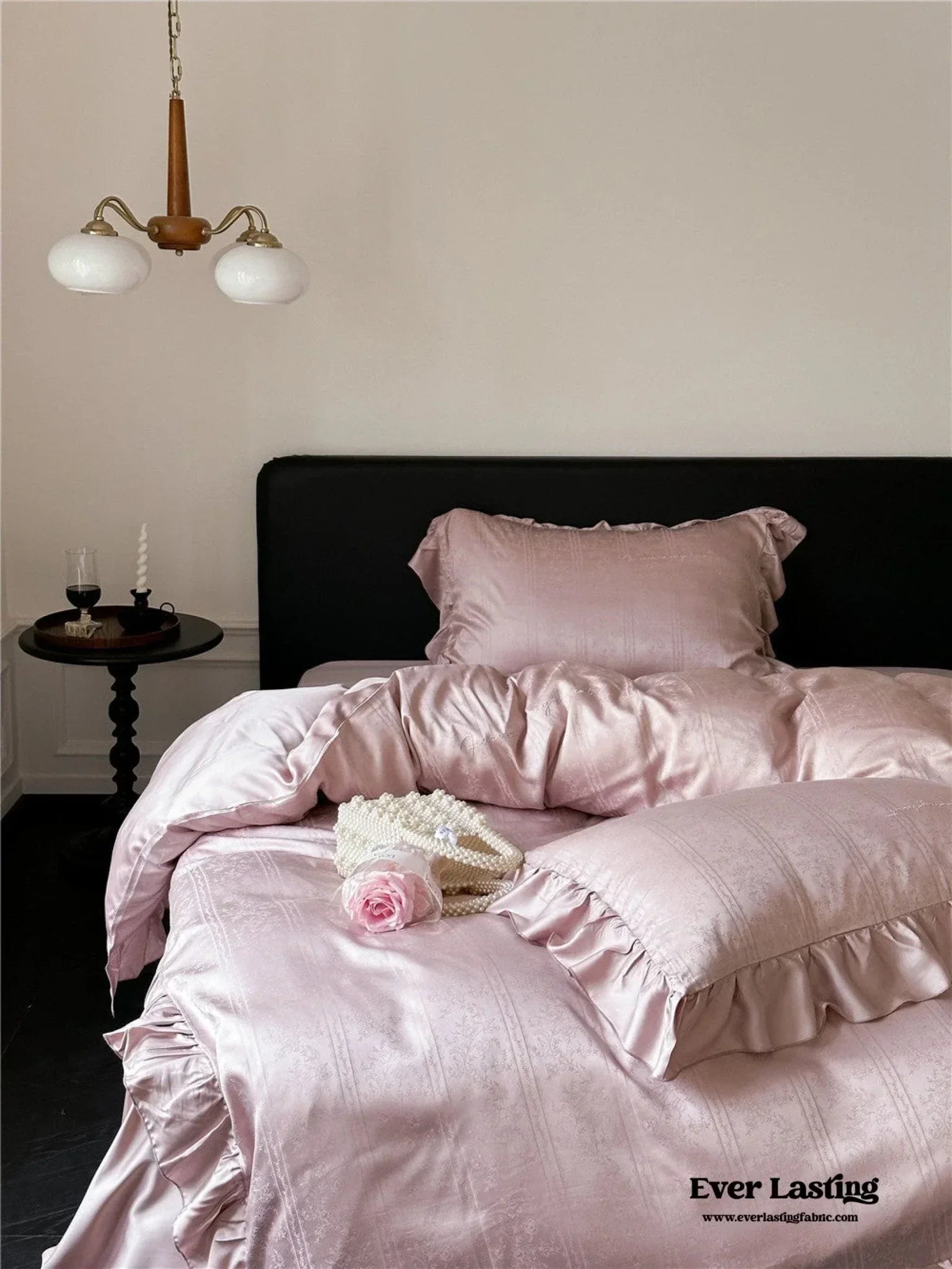 Coquette Tencel Silky Ruffle Bedding Set / White Ever Lasting