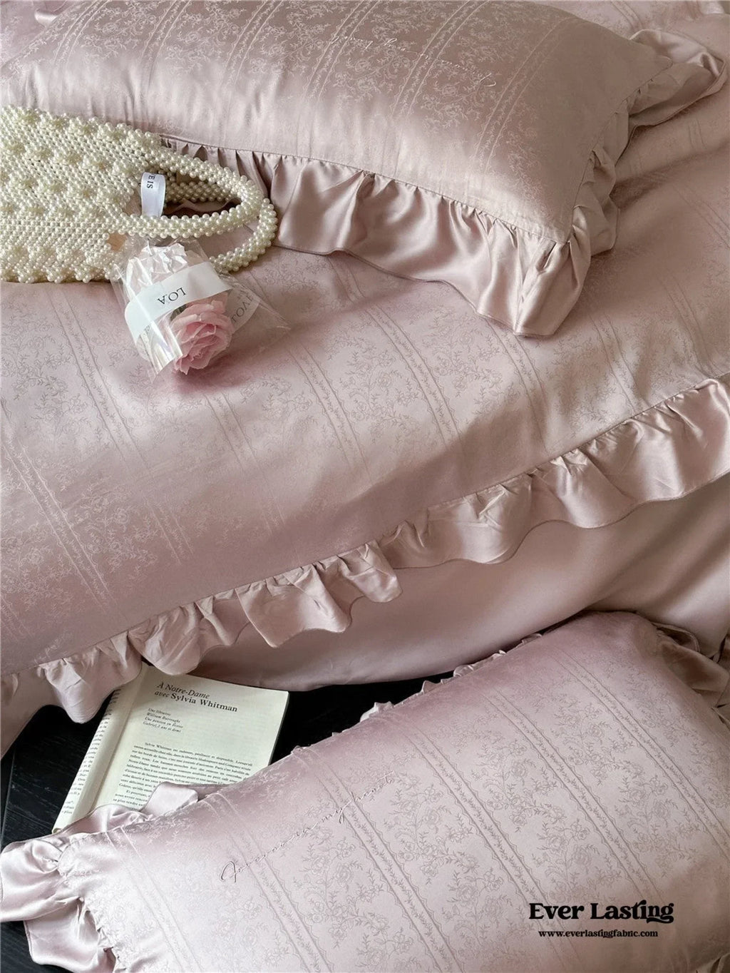 Coquette Tencel Silky Ruffle Bedding Set / White Ever Lasting