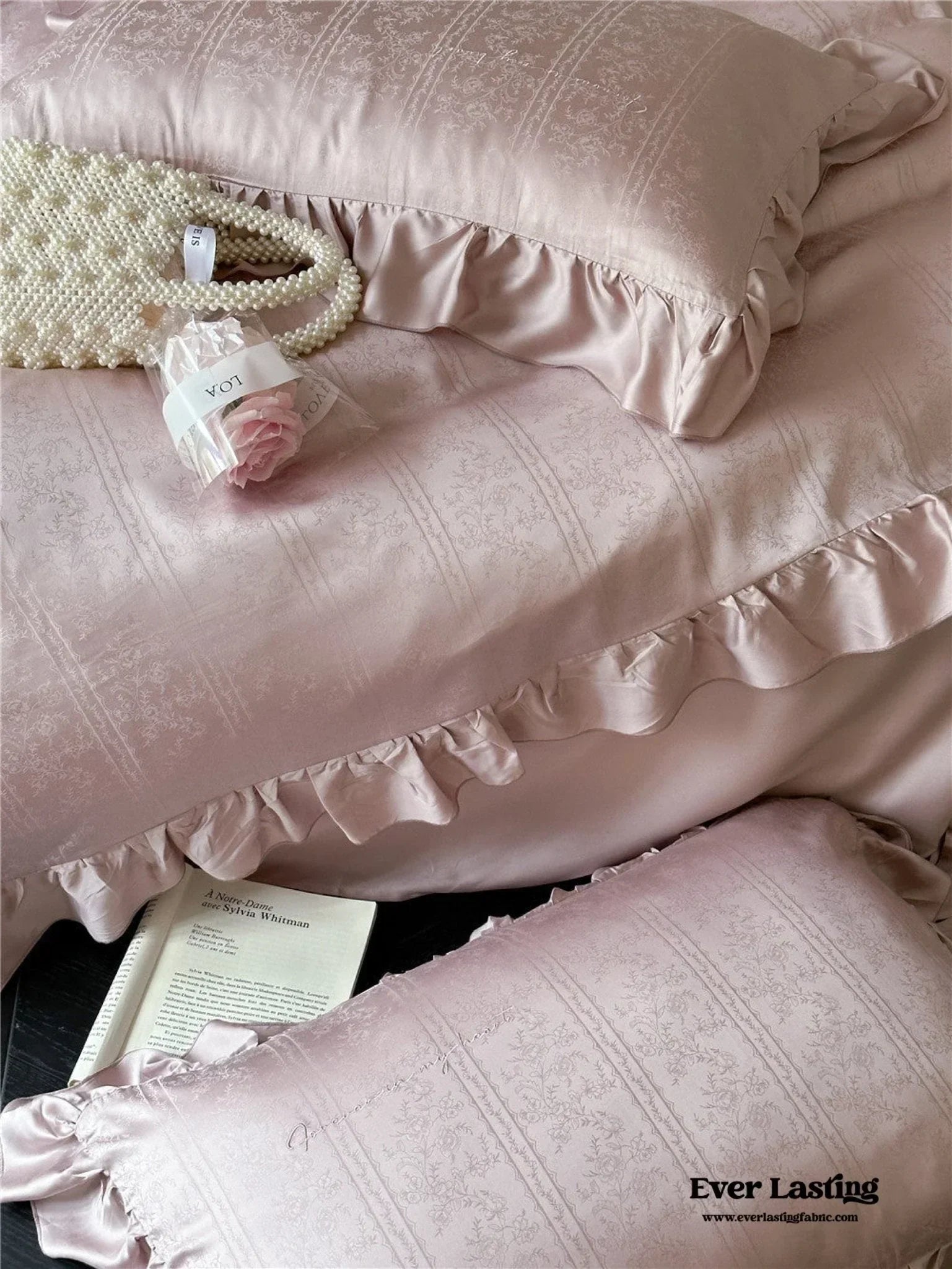 Coquette Tencel Silky Ruffle Bedding Set / White Ever Lasting