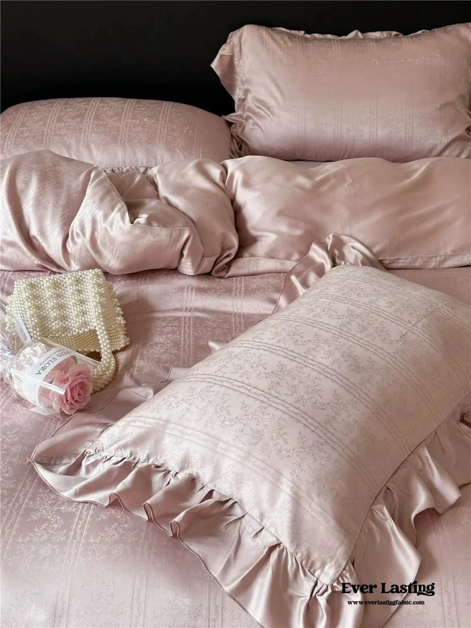 Coquette Tencel Silky Ruffle Bedding Set / White Ever Lasting