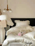Coquette Tencel Silky Ruffle Bedding Set / White Ever Lasting