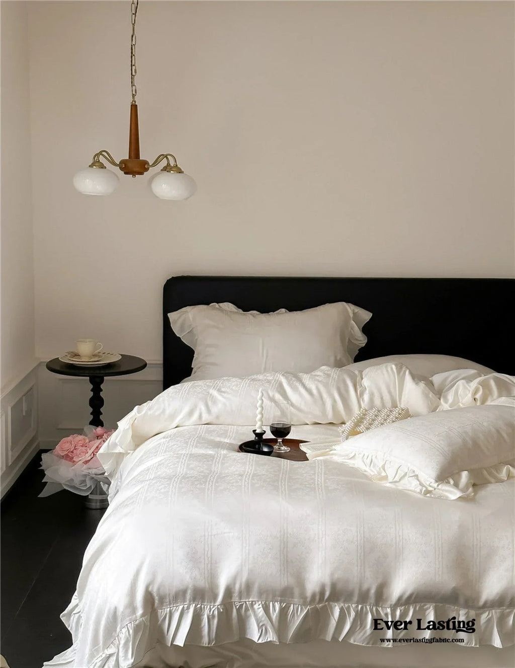 Coquette Tencel Silky Ruffle Bedding Set / White Ever Lasting