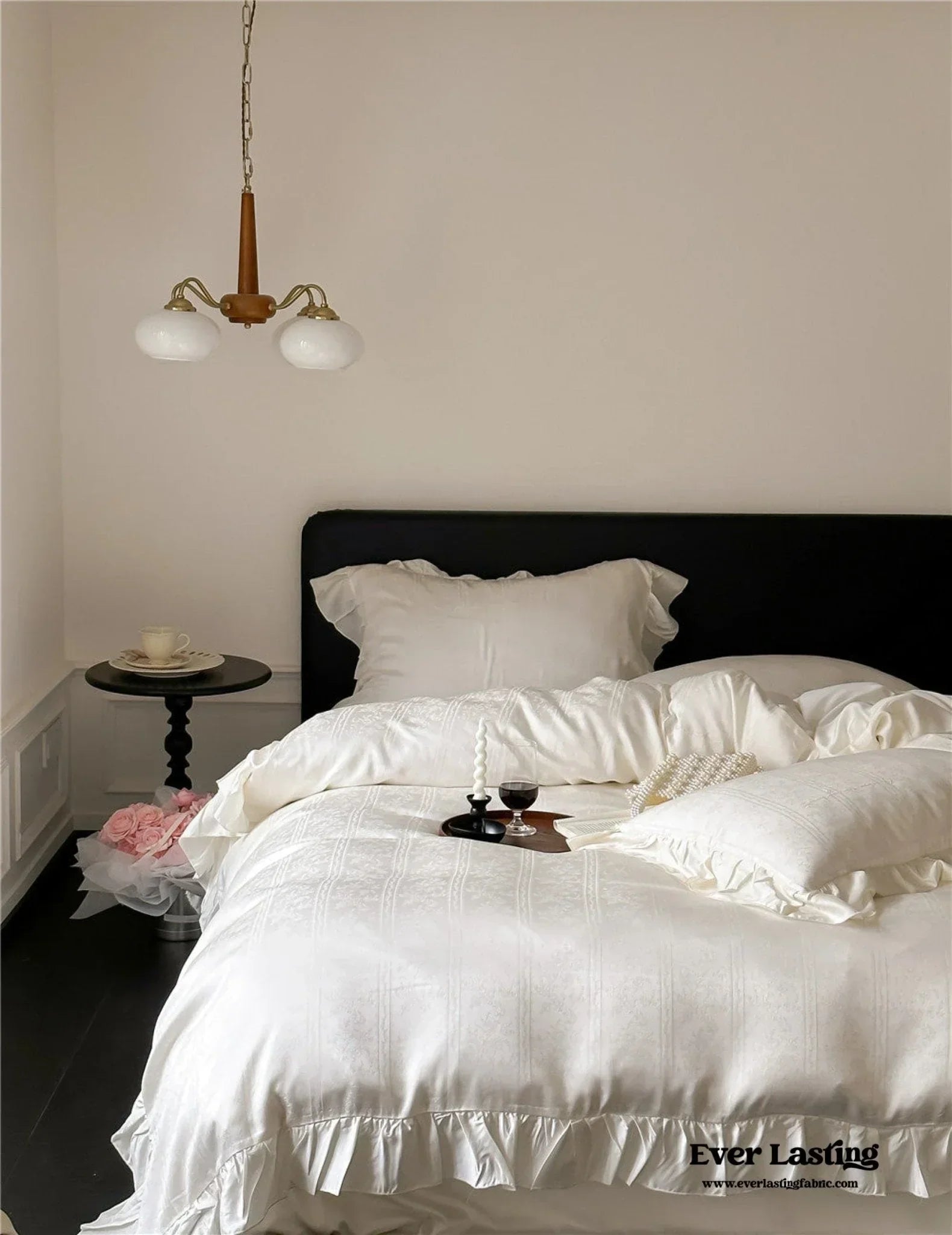 Coquette Tencel Silky Ruffle Bedding Set / White Ever Lasting